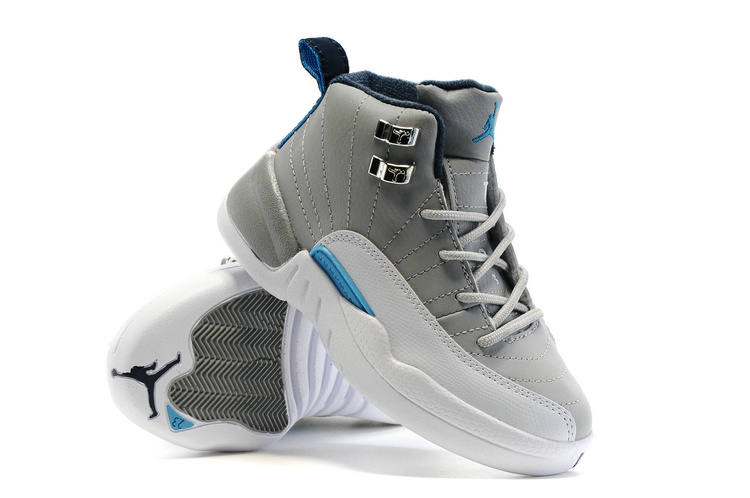 Kids Air Jordan 12 White Grey Shoes